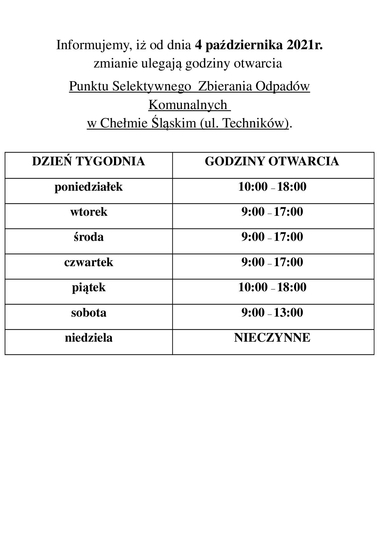 pszok zmiana godzin