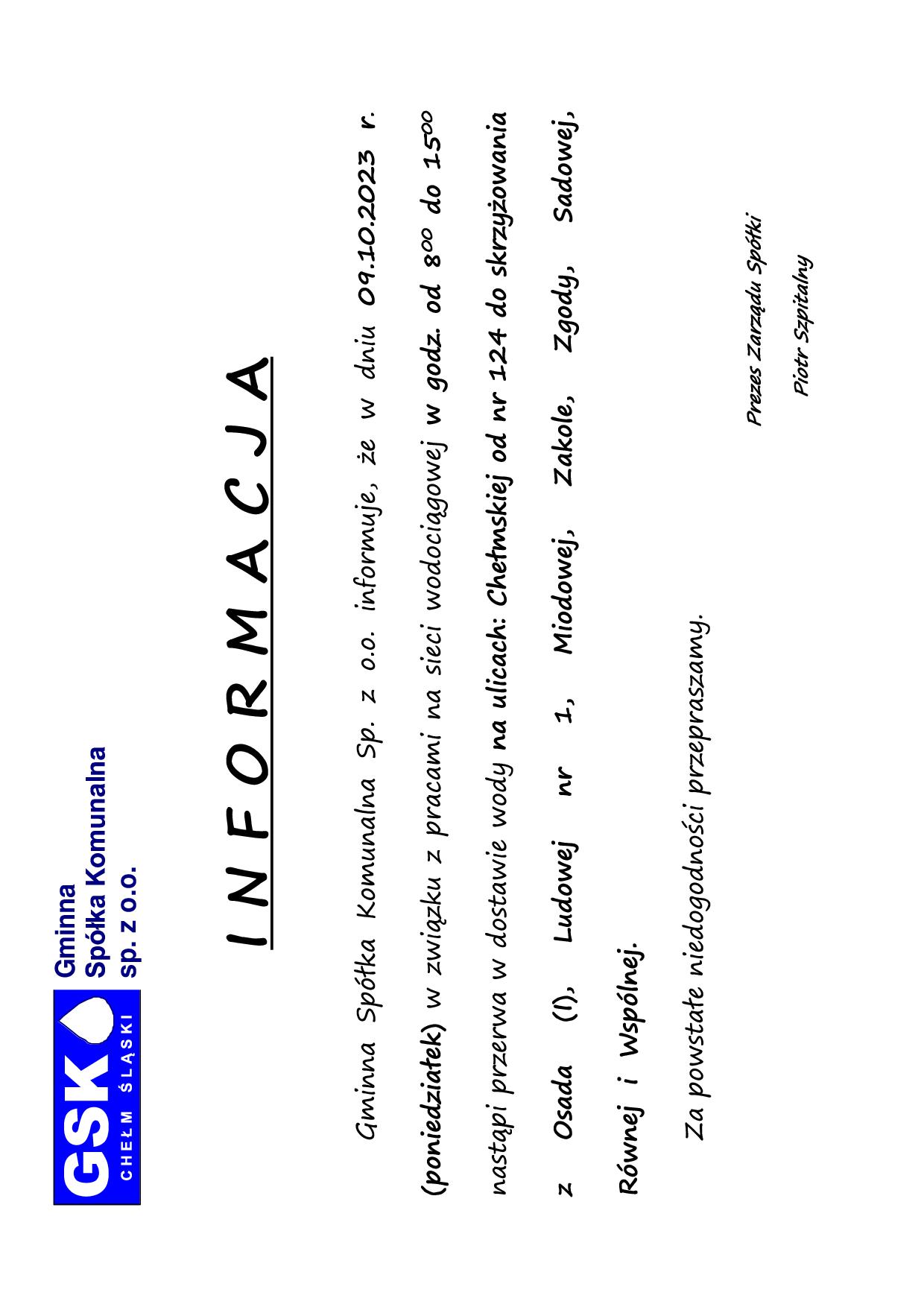 Informacja 09.10.2023