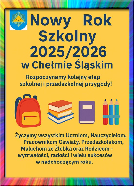 Kolorowy plakat informujący o rozpoczeciu Roku Szkolnego 