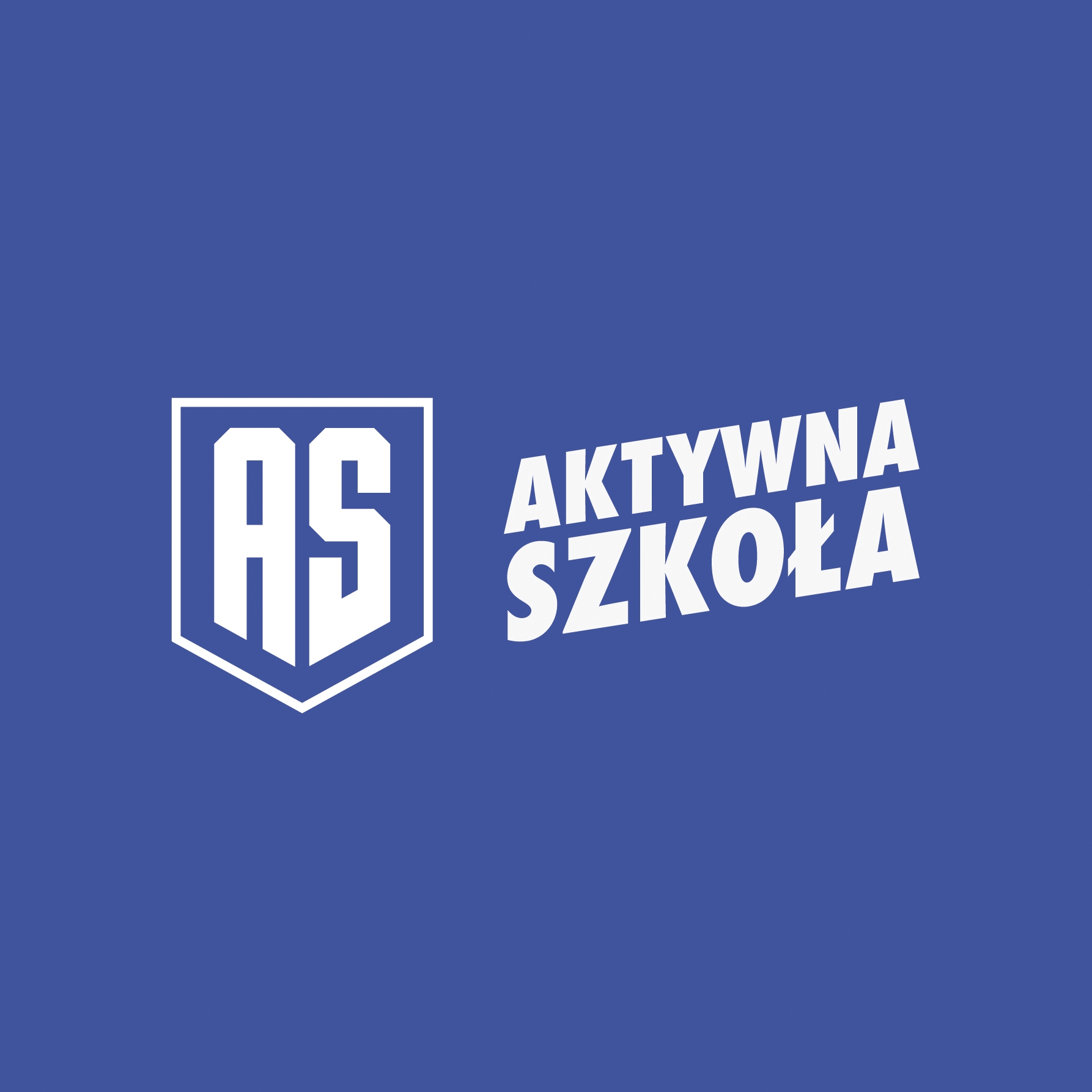 Logotyp Aktywnej szkoły, napis i logo na granatowym tle.