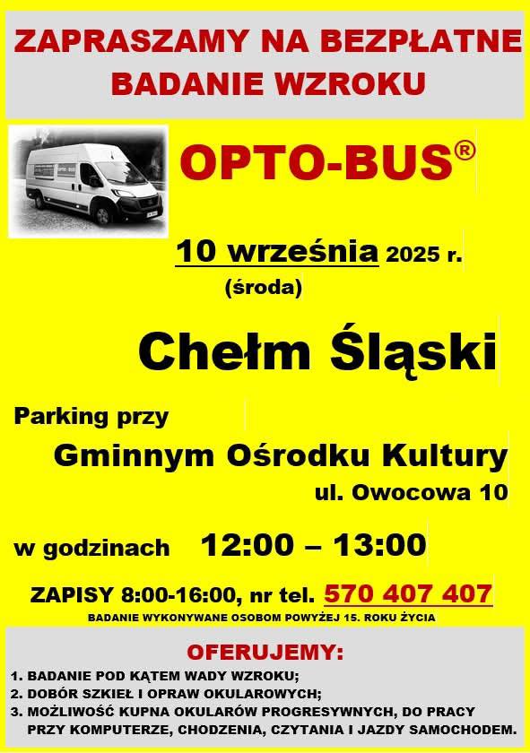 Plakat informacyjny z opisem. na zdjęciu samochód dostawczy - optibus. 