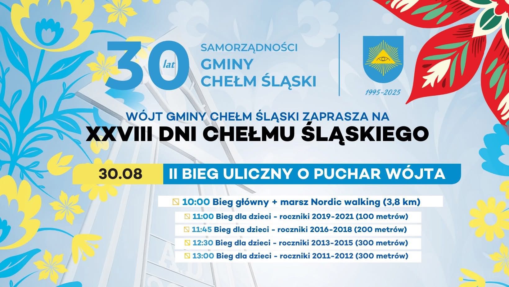 Plakat informacyjny - opis pod zdjęciem. Na zdjęciu ludowe kwiaty i napisy.