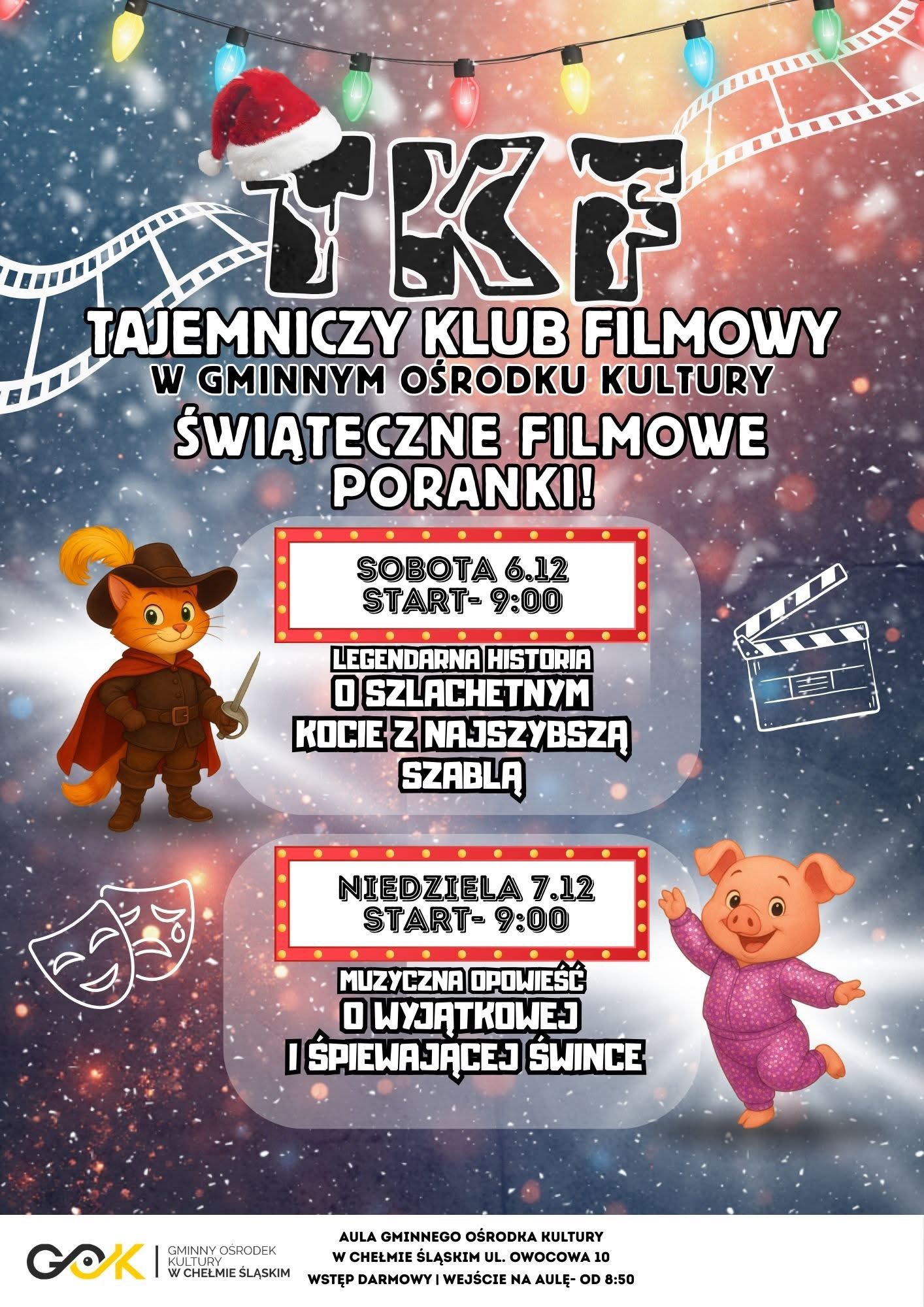 Plakat animacyjny - opis w poście. Na zdjęciu kot w butach 