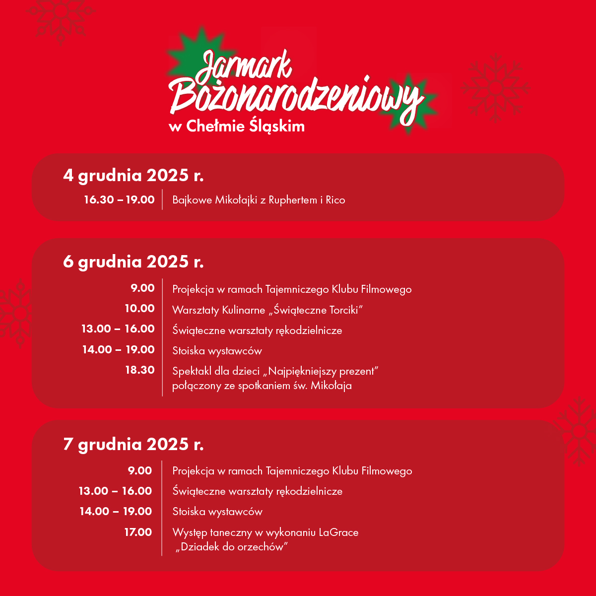 Plakat aminacyjny - czerwone tło z napisami 