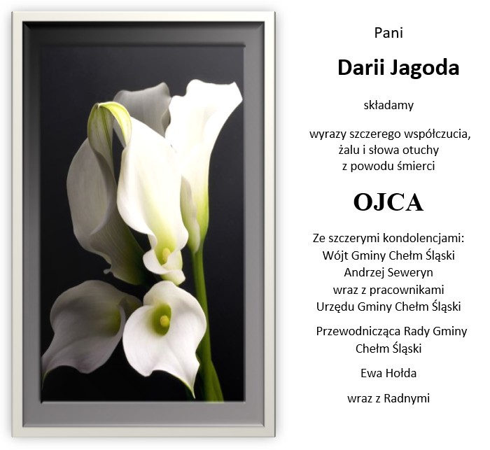 Kondolencje z powodu śmierci Ojca Daria JAgoda . Na obrazku Kalia 