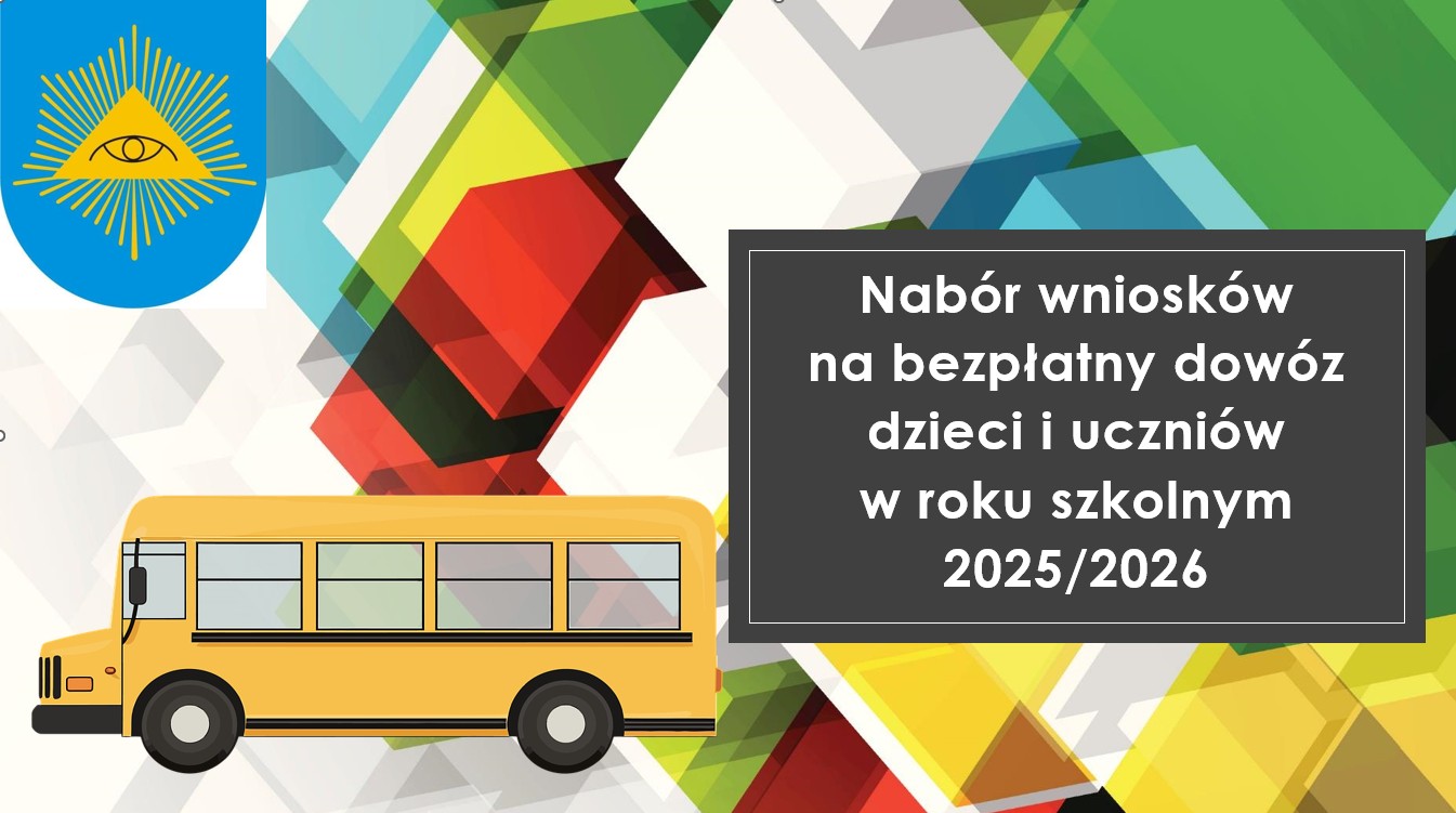 Palakt informacyjny - animacyjny. Na zdjeciu autobus i napisy.