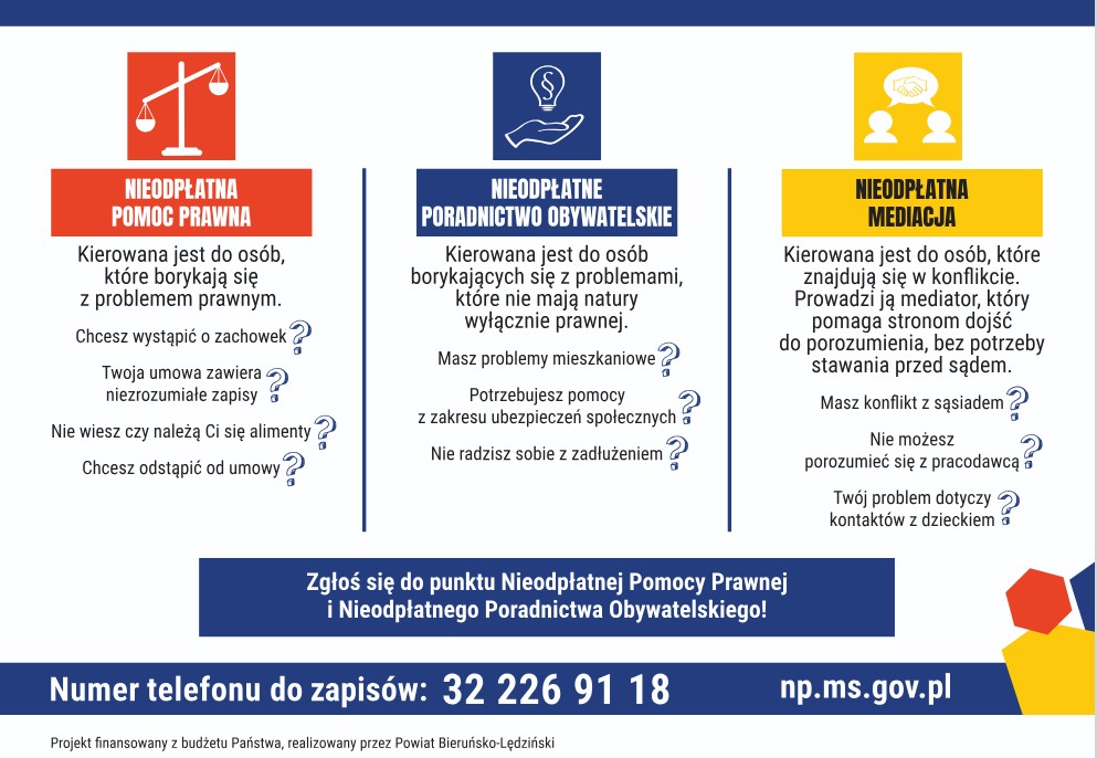 Plakat promujący nieodpłatne porady prawne - opis w poście