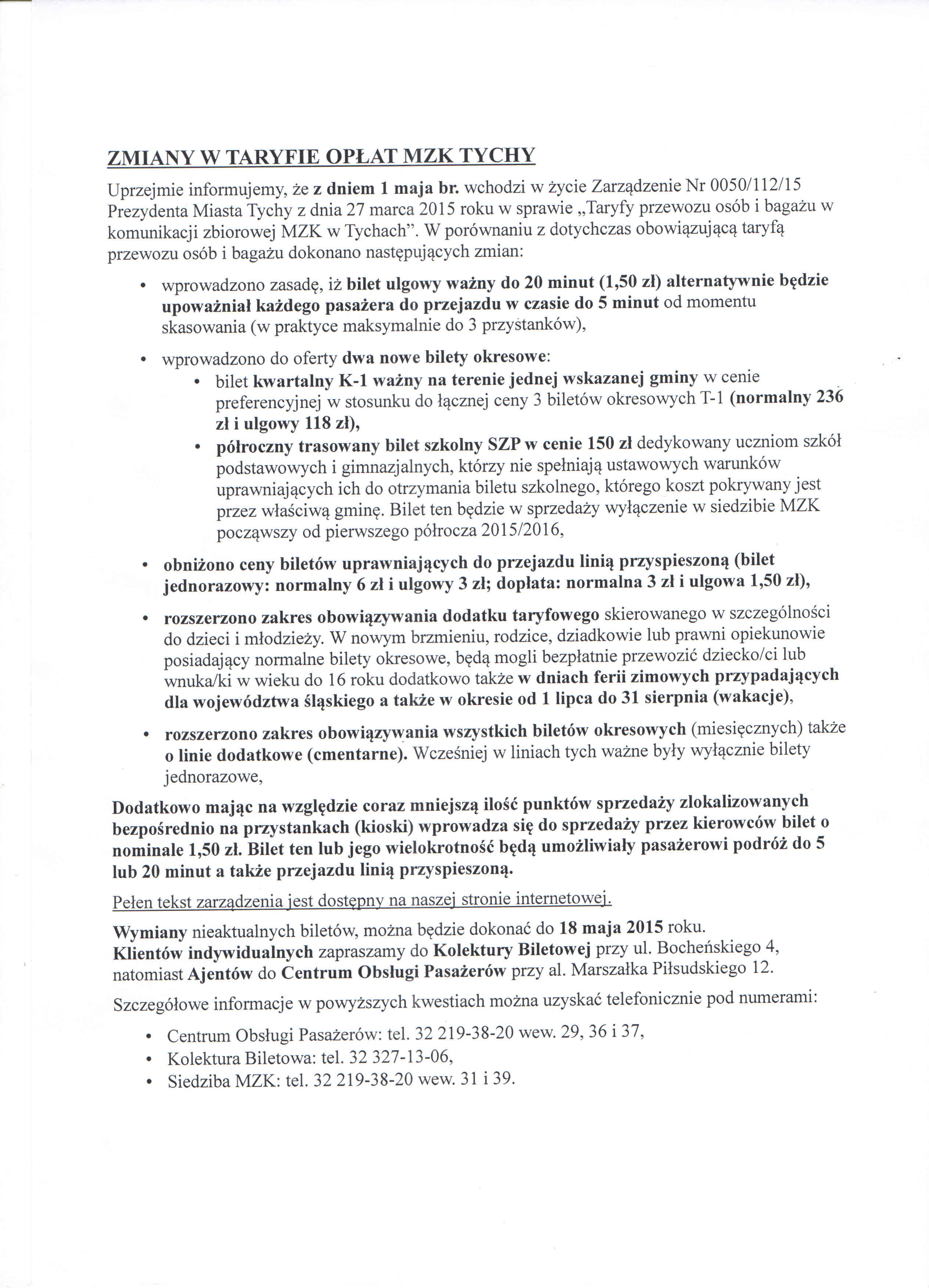 zmiany w taryfire oplat mzk